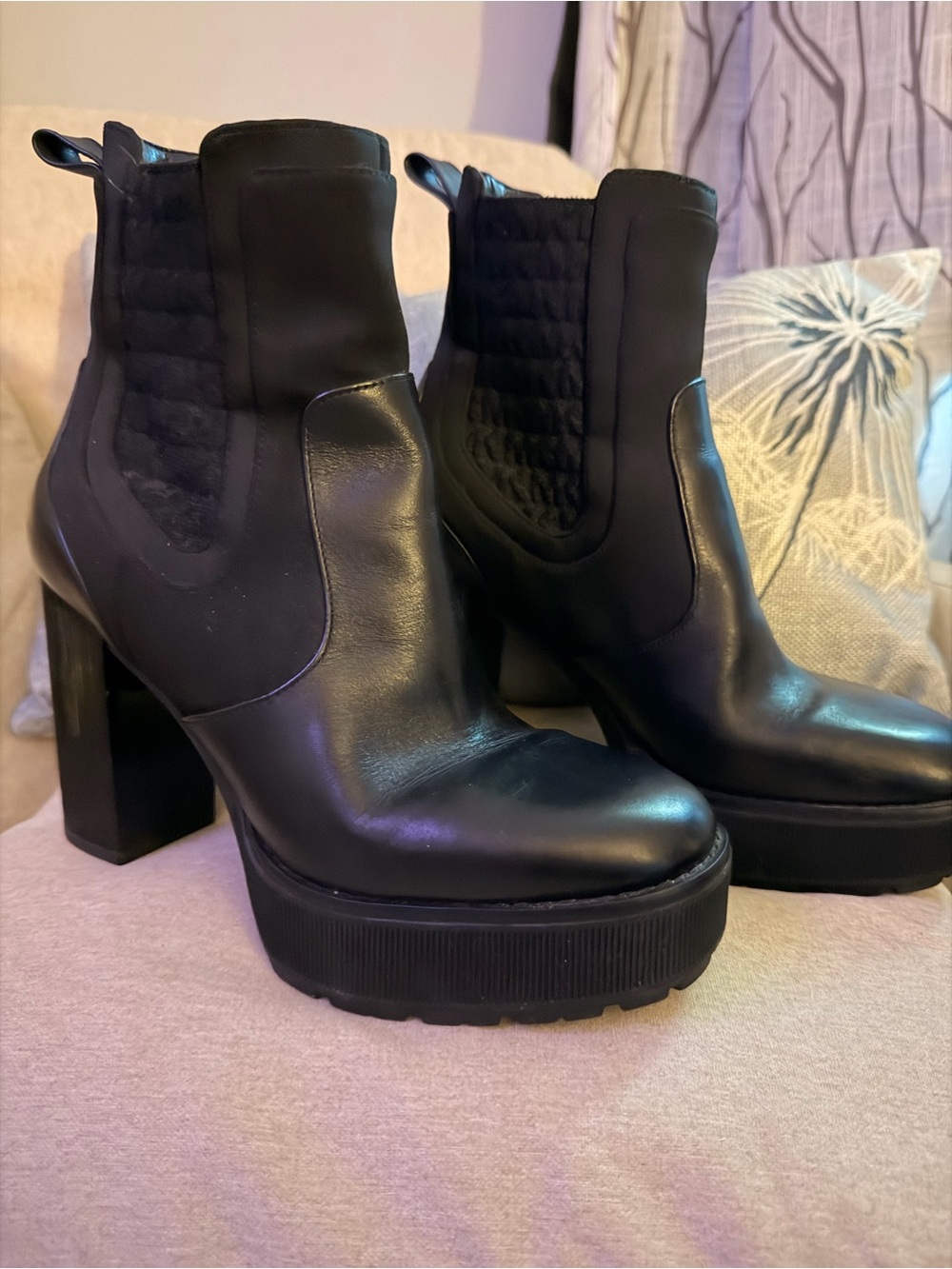 Michael Kors Black Platform Chelsea Block Heel Ankle Boots